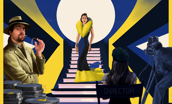 A glamorous lady on a film set - animated